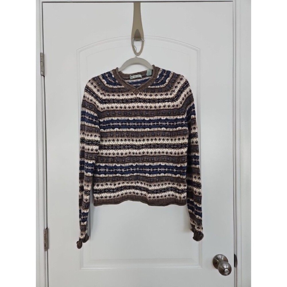 VTG Marsh Landing Sweater Medium Geometric Fair Isle Nordic Cotton Ramie GUC - Picture 4 of 10